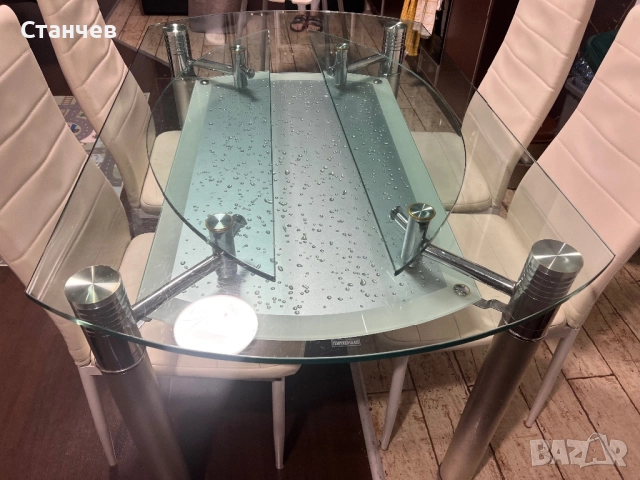 Стъклена маса 130х80см. + 4 стола, снимка 3 - Маси - 52968645