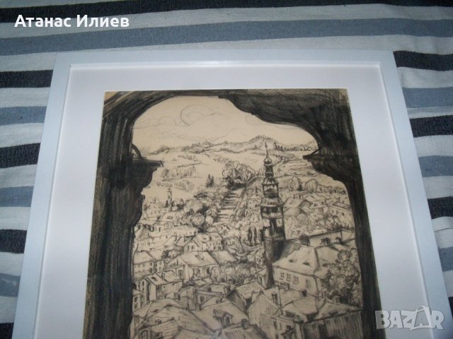 "Изглед през прозореца", пейзаж, графика на худ. Десислава Илиева, снимка 2 - Картини - 41863254