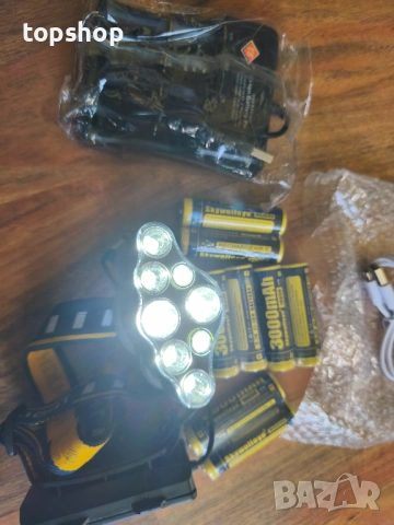 Челник с 8 батерии и зарядно, Професионален комплект челник 18000 лумена с 8 батерии 3000mAh..., снимка 8 - Прожектори - 53399161