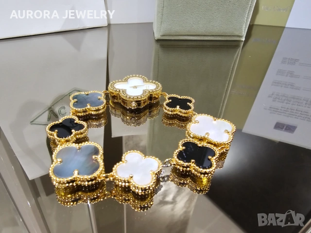 Van Cleef & Arpels VCA Mother of Pearl Onyx Alhambra Дамски Часовник, снимка 6 - Дамски - 53058299