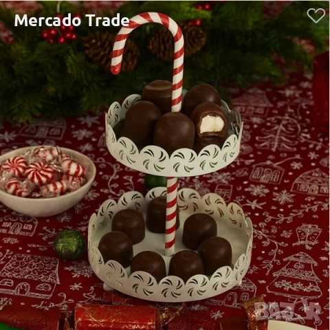 Коледен поднос Mercado Trade, 2 нива, Метал, Бял