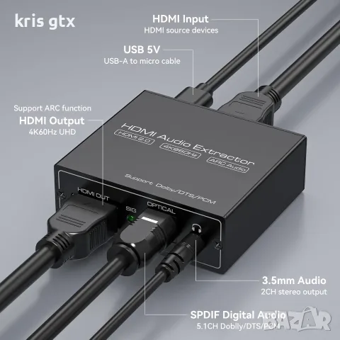 HDMI Audio Extractor / Аудио екстрактор 4K@60Hz с ARC eARC, снимка 8 - Други - 55547114