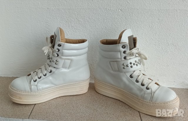 Бели лачени високи обувки с връзки на платформа., снимка 7 - Дамски ежедневни обувки - 41898876