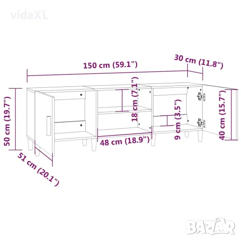 vidaXL ТВ шкаф, бял, 150x30x50 см, инженерно дърво, снимка 8 - Шкафове - 56148050