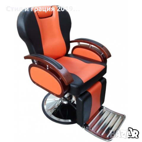 Бръснарски стол Apolo - черно и черно с оранжево, снимка 3 - Бръснарски столове - 44597798