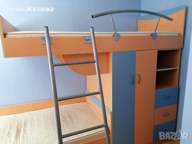 Детско двуетажно легло с гардероб и шкаф-етажерка-459 лв, снимка 2 - Мебели за детската стая - 40458423