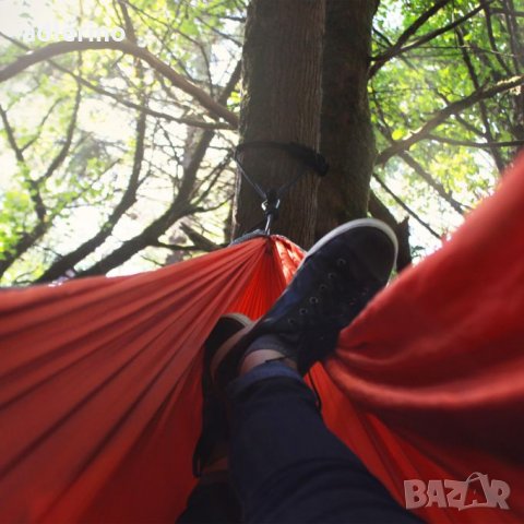 Хамак, люлка висящо легло, къмпинг люлка, хамак за пикник, хамак за градина, 200 кг, червено черен, , снимка 4 - Градински мебели, декорация  - 34394411