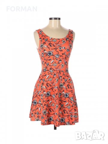 Кукленска рокля в слънчев оранжев цвят на сини цветя, снимка 1