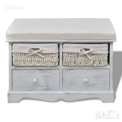 vidaXL Пейка за съхранение, бяла, 62x33x42 см, дърво от пауловния（SKU: 240790）, снимка 2 - Шкафове - 56135409