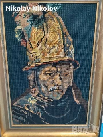 Гоблен "Човекът със златния шлем 1650", снимка 7 - Гоблени - 53331370