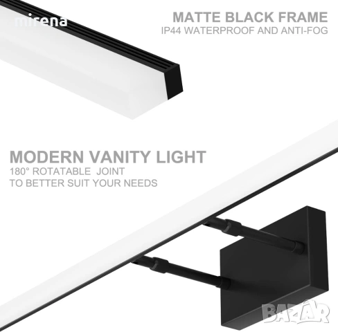 60 см Модерно черно осветително тяло за баня Регулируемо Въртящо 5500К, снимка 6 - Лампи за баня - 53420706