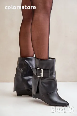 Боти на платформа - черна кожа - KK22, снимка 2 - Дамски боти - 48419895