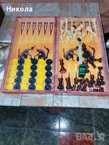 Шах-табла48/48 с фигури,,Стаунтон" и пулове-рисувана