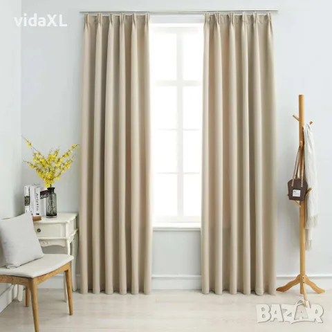 vidaXL Затъмняващи завеси с куки, 2 бр, бежови, 140x175 см, снимка 2 - Пердета и завеси - 56146033