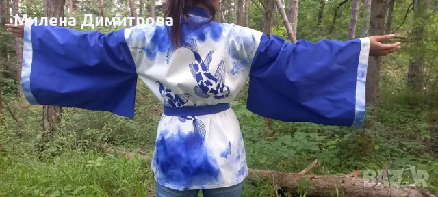 Ръчно рисувано сатенирано кимоно , снимка 6 - Сака - 48908135