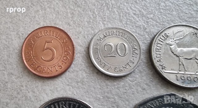 Монети. Мавриций. 5, 20  цента.  1/2 , 1  и 10 рупии. 5 бройки., снимка 2 - Нумизматика и бонистика - 42287455