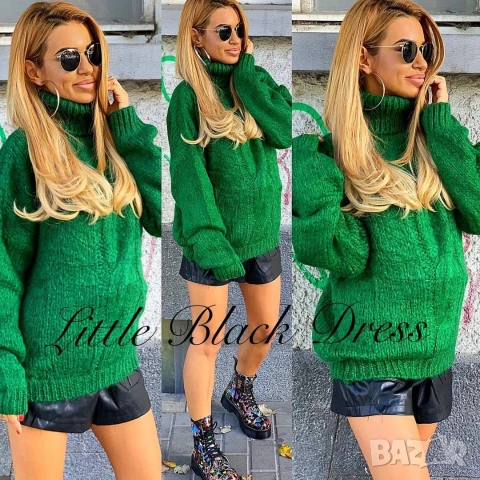 Изчистен пуловер с поло яка от мохер в розов,зелен,жълт и червен цвят, снимка 3 - Блузи с дълъг ръкав и пуловери - 43524550