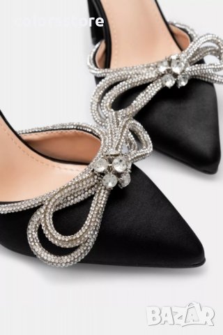 Сандали на ток - черен сатен - BY22, снимка 2 - Сандали - 44470869