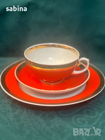 Руски порцелан Дулево/Дульово-чаши за чай/кафе с десертни чинии, снимка 4 - Сервизи - 50717252