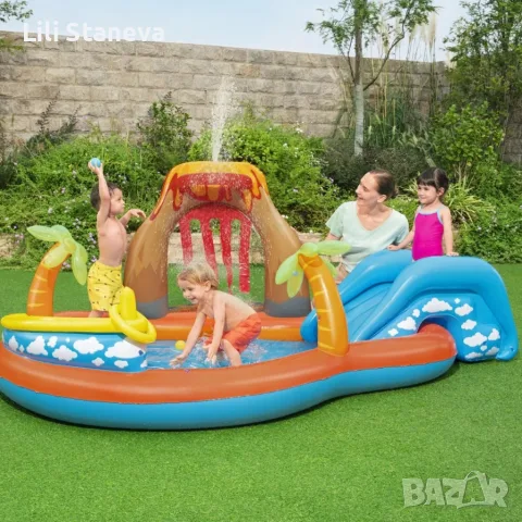 Голям детски надуваем аквапарк Bestway Lava Lagoon - Пързалка, фонтан, и улеи за топки 265x265 см., снимка 3 - Басейни и аксесоари - 55905640