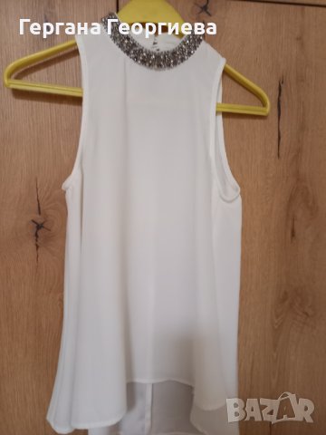 Дамска бяла блуза с камъни, снимка 1 - Ризи - 37539730