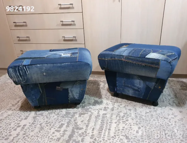 Уникална дънкова табуретка, снимка 10 - Дивани и мека мебел - 47791301