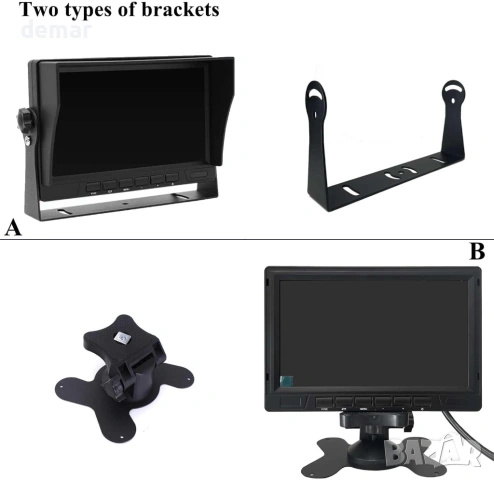 AHD 1080P камери за заден ход, 7-инчов монитор с 2 разделени екрана, 12V-24V, снимка 7 - Аксесоари и консумативи - 53826025