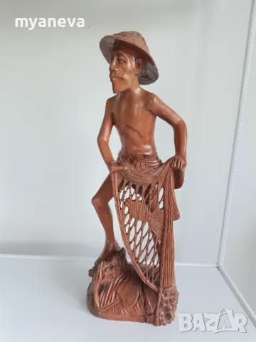 Дърворезба на рибар от Индонезия, снимка 6 - Статуетки - 50168359