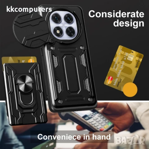Xiaomi Redmi Note 14 Pro+ 5G Удароустойчив Ring Holder/ Card Slot Калъф и Протектор, снимка 3 - Калъфи, кейсове - 50906491