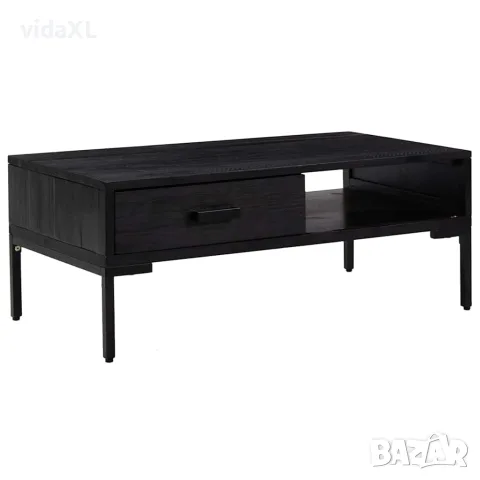 vidaXL Маса за кафе, черна, 90x50x35 см, борово дърво масив