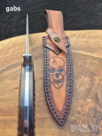 Масивен ловен нож BOWIE DAMASKUS с кания от телешки бланк,LN428, снимка 7 - Ножове - 52008269