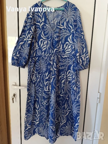 H&M  рокля в бяло и синьо от памук, снимка 2 - Рокли - 51079920