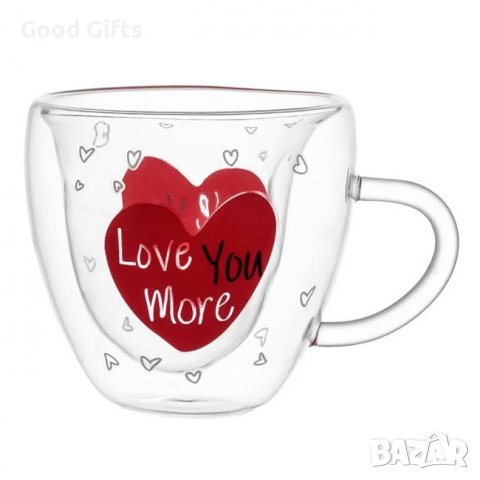 Стъклена чаша с двойно стъкло Сърце Love You More 240 мл