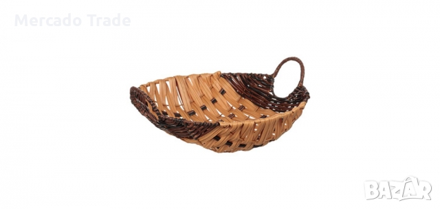 Декоративен панер, плетен, кръгъл, кафяв, двуцветен с дръжки