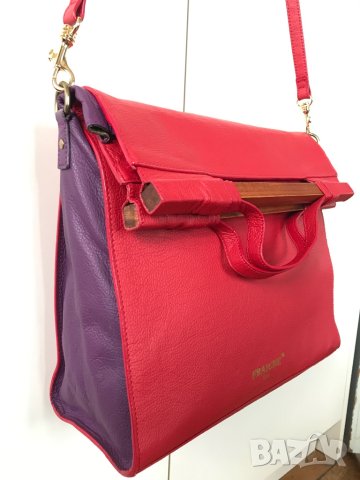 Дамска чанта Fraiche Paris корал червена и лилаво ретро стил дълга дръжка , снимка 4 - Чанти - 40397251