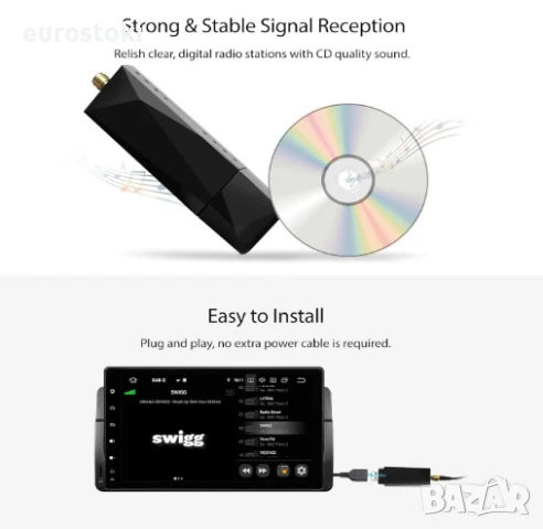 EONON Mini DAB + адаптер за автомобилно радио Android 4.4+ USB DAB+ приемник с антена, снимка 5 - Аксесоари и консумативи - 51344301