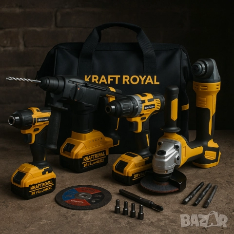 Комплект 4 в 1 – Перфоратор, Ъглошлайф, Гайковерт И Винтоверт