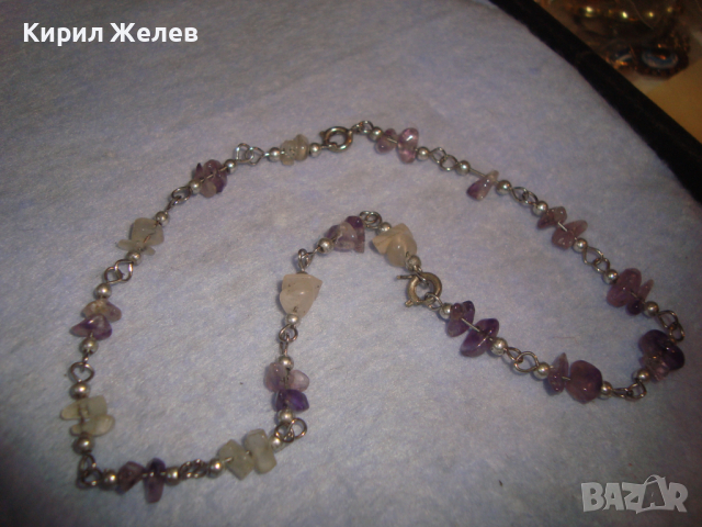 СТАРА СКЪПОЦЕННА ХЕНД-МЕЙД ГРИВНИЧКА ГЕРДАНЧЕ с АМЕТИСТ и МЛЕЧЕН КВАРЦ и ПОСРЕБРЕНИ ЗАКОПЧАЛКИ 26128, снимка 6 - Антикварни и старинни предмети - 36164545