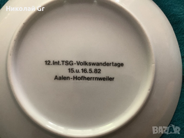 Стенна чиния порцелан произведено в Германия диаметър 19 см  ръчно рисувани, снимка 3 - Чинии - 51632642