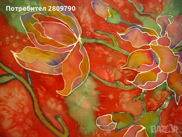 Ръчно изработен копринен шал с лотосови цветя като най-добър подарък, за да покажете вашата любов, снимка 2 - Шалове - 38570905