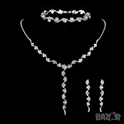 Silver Snake сватбен комплект, бал, комплект колие гривна и обеци, снимка 2 - Бижутерийни комплекти - 48734433