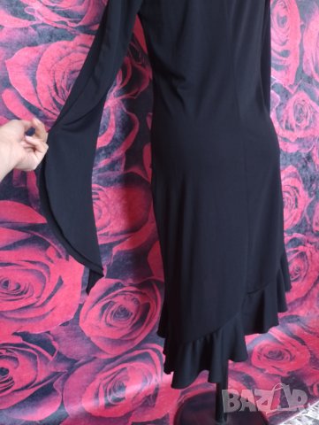 Черна вечерна рокля под коляно с къдри Л , снимка 3 - Рокли - 41918608