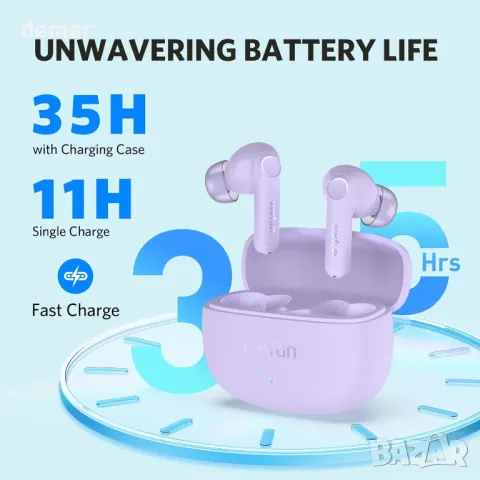 Безжични слушалки EarFun Air Life, дълбок бас с 12 мм драйвери, Bluetooth 5.4, 35 ч, IPX5, лилаво, снимка 4 - Безжични слушалки - 48010616