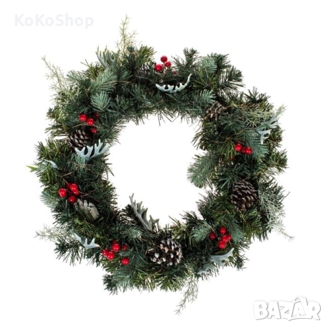 Светещ коледен венец 50 см./коледен венец с LED светлини/венец за коледна украса, снимка 2 - Декорация за дома - 52445821