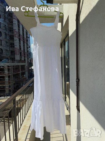 Нова дълга елегантна бяла рокля one size размер волани ластична горна част 100% памук памучна рокля , снимка 3 - Рокли - 42055857