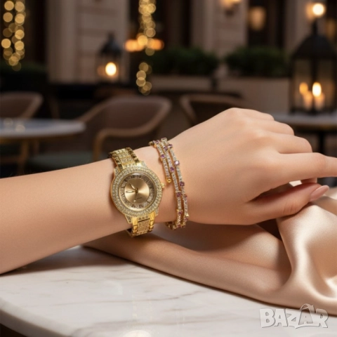 Бляскав дамски комплект часовник и гривна – съчетава елегантност и практичност, снимка 4 - Дамски - 51975919