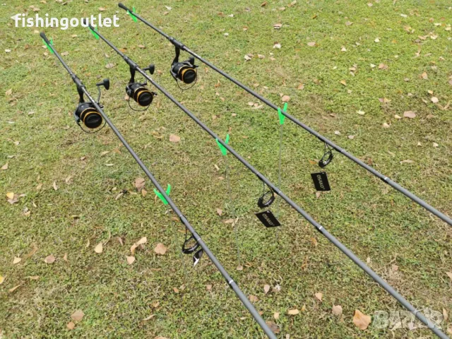 Висок клас шарански комплект. Три въдици 3.60мт и три макари 11 лагера, снимка 2 - Въдици - 48295775