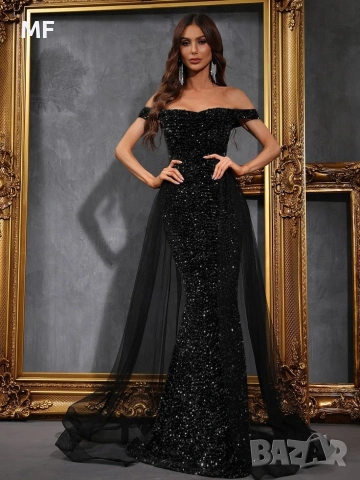 ОФИЦИАЛНА РОКЛЯ С ПАЕТИ И ТЮЛ, снимка 5 - Рокли - 53821066