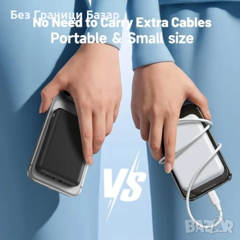 Нова Външна батерия Магнитен power bank 10000mAh 15W безжично + вградени кабели, снимка 7 - Външни батерии - 53696175