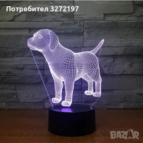 Холограмна 3D LED лампа Лабрадор,RGB Седемцветен Интелигентен Контрол,USB, снимка 3 - Настолни лампи - 49492953